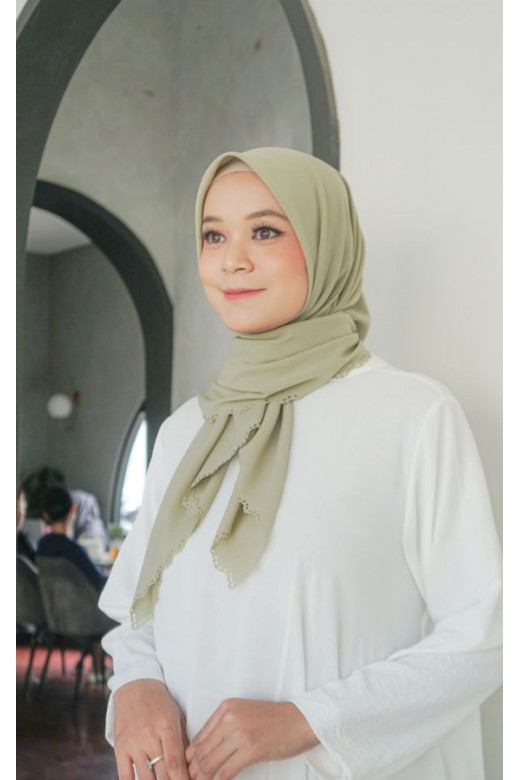 Hijab Segi 4 Lasercut Curly Matcha 